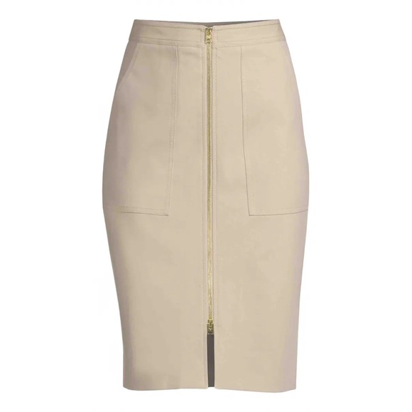 Diane Von Furstenberg Khaki Stretch Patch Pocket Zip Front Midi Pencil Skirt   4 - Picture 15 of 15